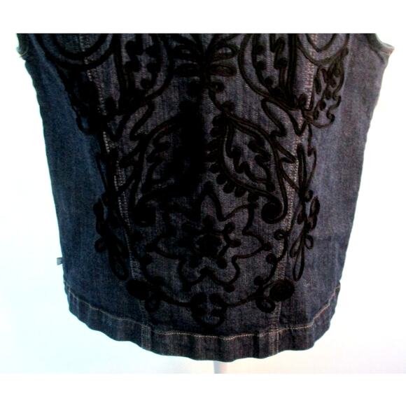 Chico's Women's Sleeveless Blue Jean Button Front Embroidered Jacket Size Lg. - Picture 7 of 10